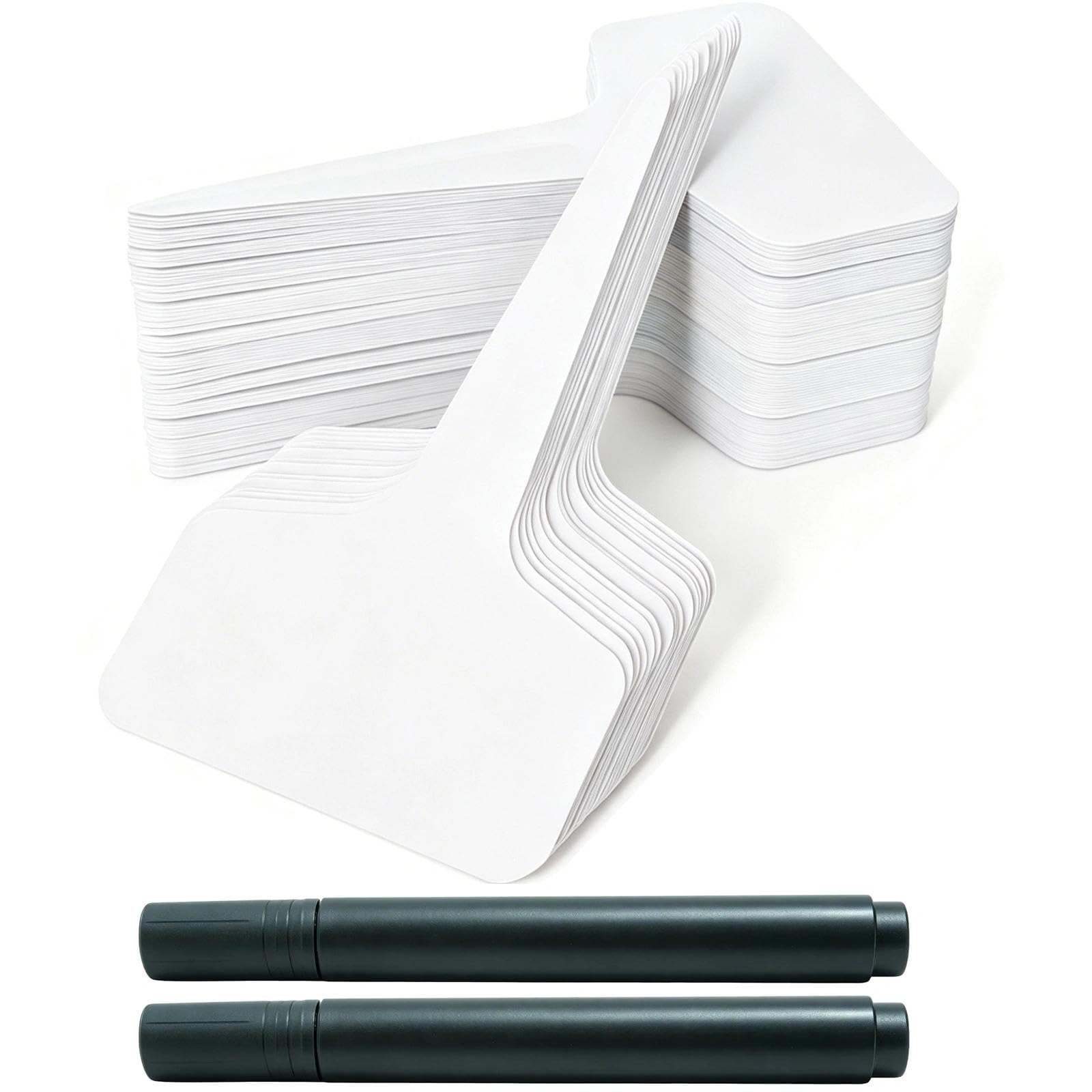 100 Pack 6x10cm T-Type Plastic Plant Labels with Outdoor Marker Pen, Reusable Waterproof Tags for Outdoor Garden Plants