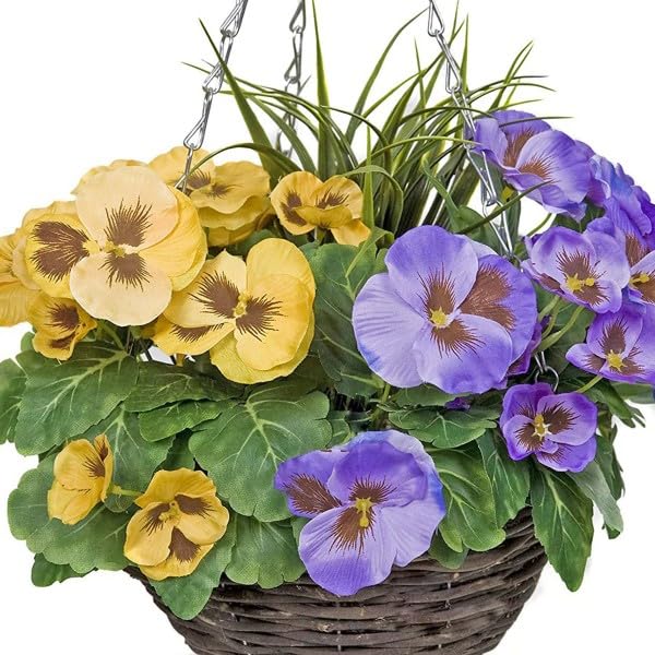 Panier suspendu fleurs violettes artificielles pour décorer sans entretien