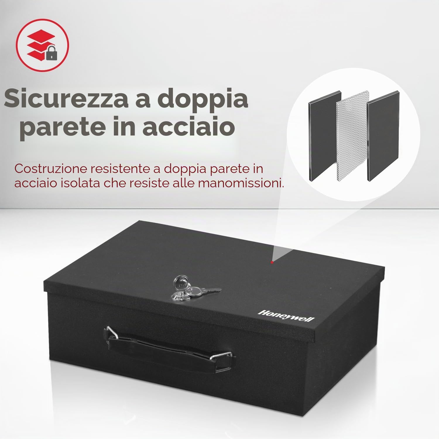 Honeywell 6104 Cassaforte per documenti, ignifugo, minisafe, 5 l, con serratura a chiave