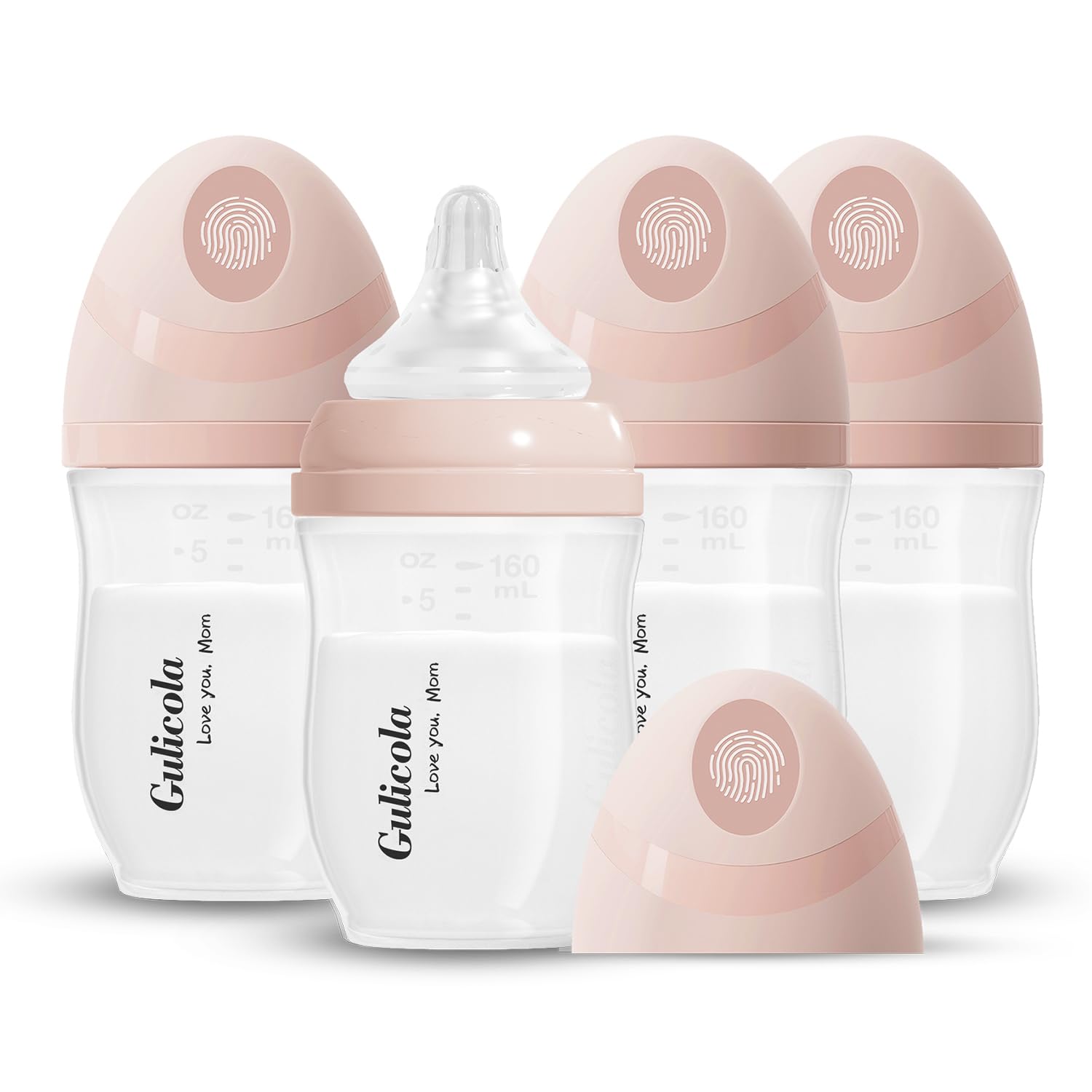 Gulicola PP (NOT Glass) Baby Breastfeeding Bottles Newborn Set 4 Pack, Extra Slow Flow Nipples, 0 Months +, 5 oz - Pink