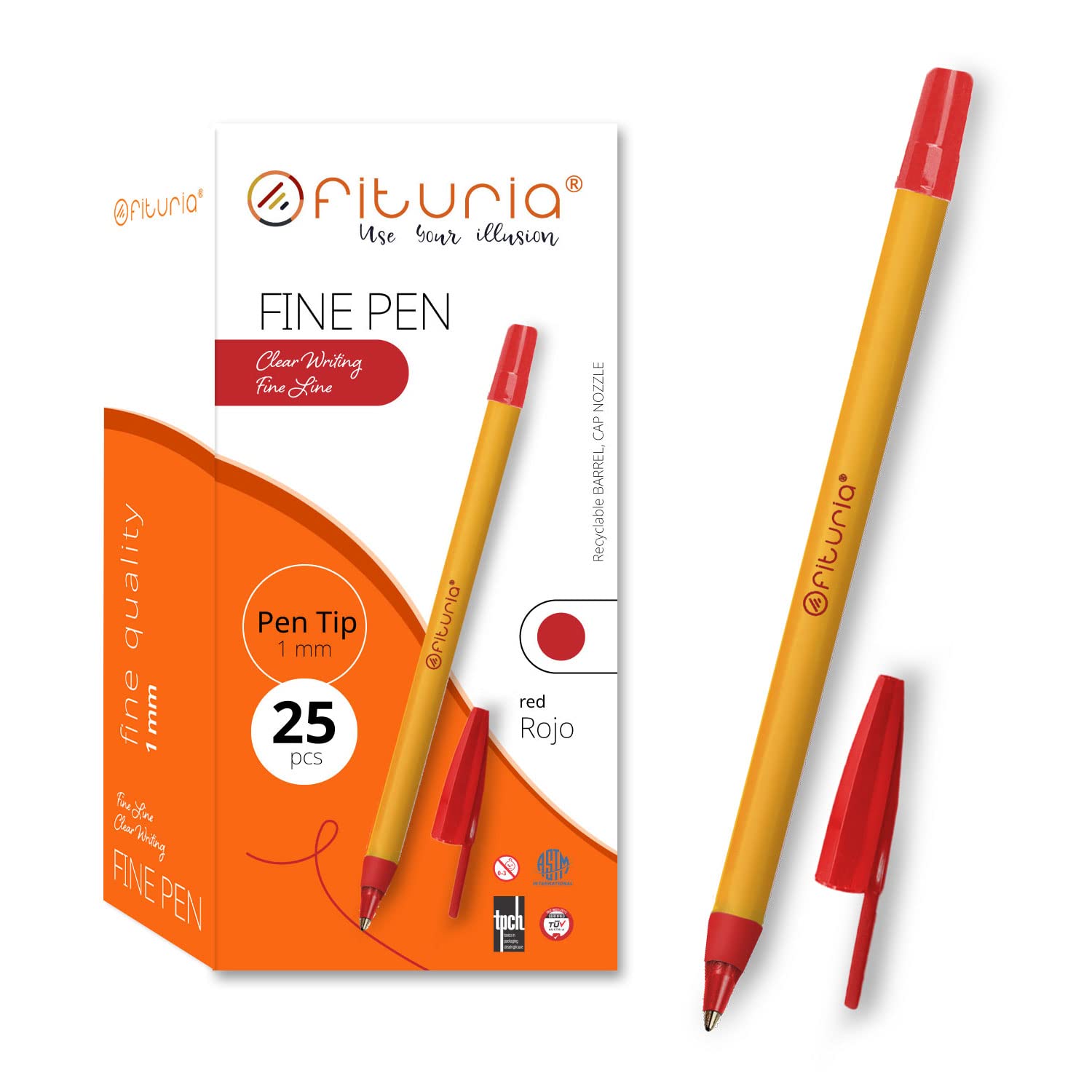 Bolígrafos de Punta Fina, Color Rojo, Caja de 25 Unidades, Punta 1mm Precisión y Detalle, Ideal para Diferentes Entornos como la Oficina, el Hogar y la Escuela (Caja 25 uds. Rojo)