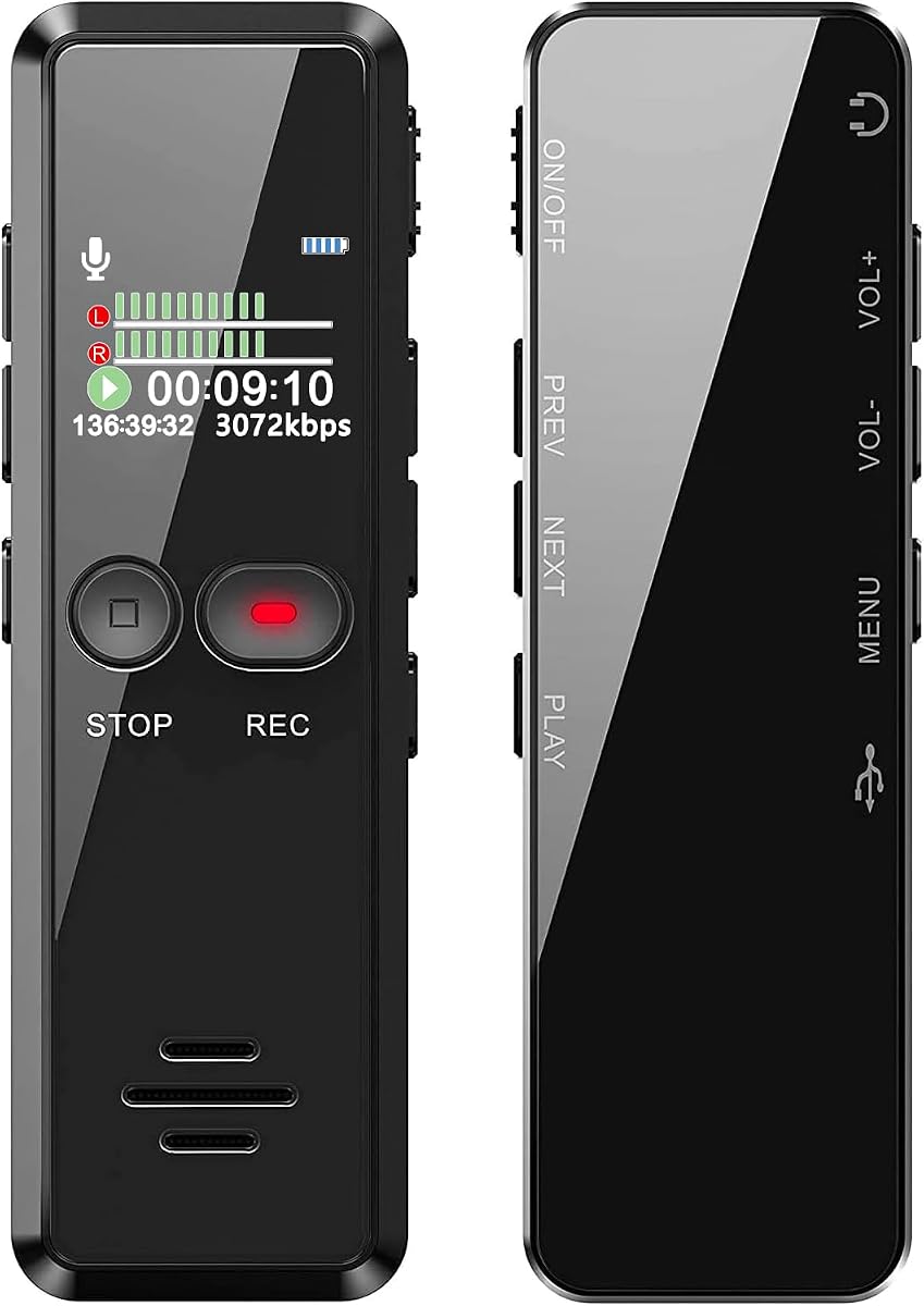 Digitales Diktiergerät 8GB 1536kbps hohe Aufnahmequalität Geräuschreduzierung One-Touch-Aufnahme,Spracherkennung, MP3, Aufnahmegerät für Vortrag, Vorlesung, Interview, Meeting usw.