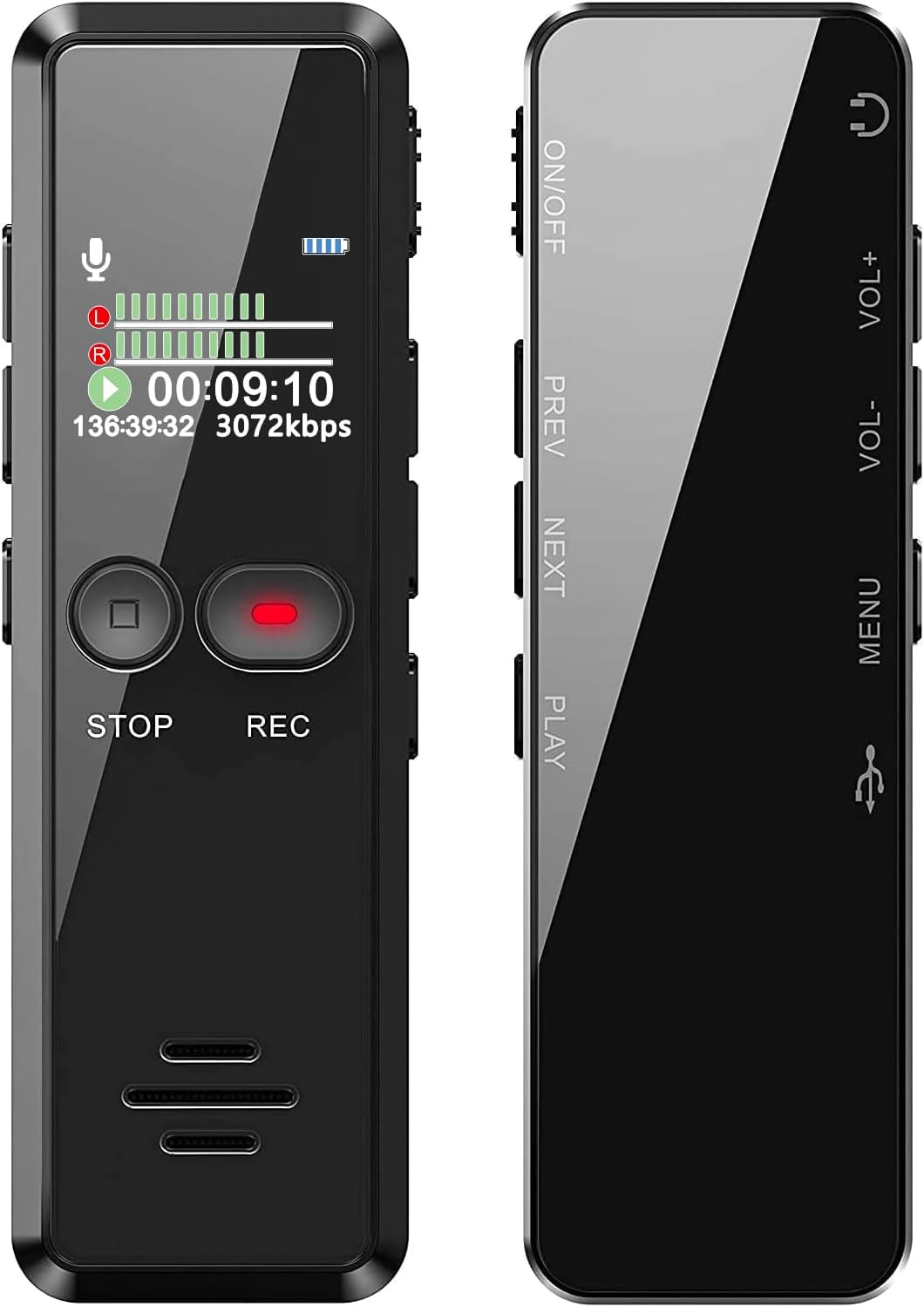 Digital Voice Recorder with Playback, Enhanced Audio Dictaphone with One Touch, 64GB 1536Kbps HD Recording Noise Reduction USB Charge MP3 Player Recorder for Lecture Interview Meeting