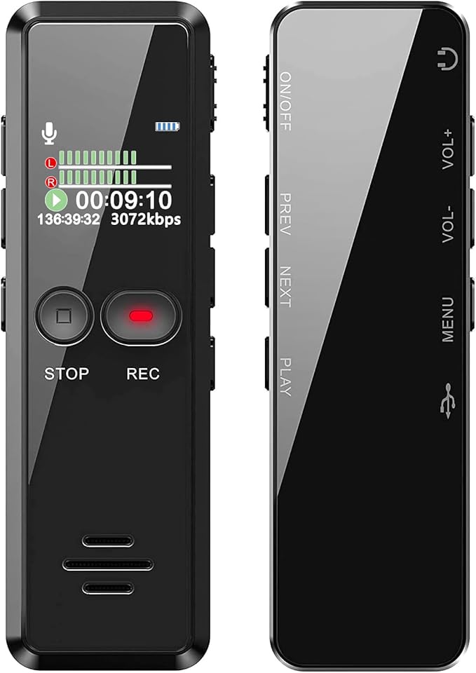 Digitales Diktiergerät, 8GB 1536kbps hohe Aufnahmequalität, Geräuschreduzierung, One-Touch-Aufnahme, Spracherkennung, MP3, Aufnahmegerät für Vortrag, Vorlesung, Interview, Meeting usw.