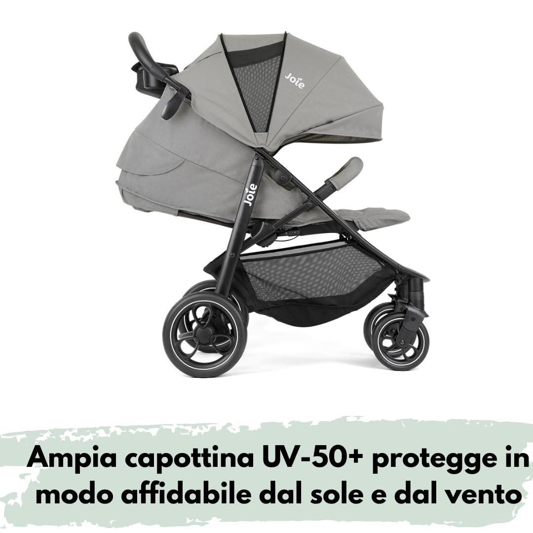 Joie Passeggino Litetrax con sacco termico | Passeggino sportivo per città e fuoristrada, sospensioni flessibili, chiusura con una mano, protezione UV 50+, ruote antiforatura -