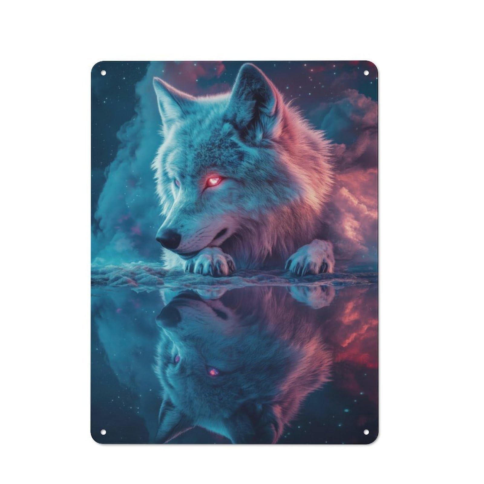 Bistro Style Wolf Reflection Decorative Metal Plaque 40x30cm, Bistro Wall Plaque for Tea Room, Shop Wall Or Breakfast Area