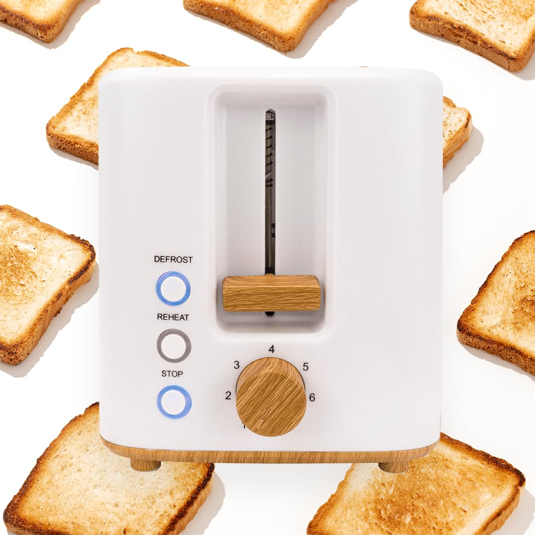 JOCCA - Grille-Pain 2 Tranches Sweet Pink Line| Toaster| 7 Niveaux de Grillage| Fonctions Décongélation, Réchauffage et Annulation| Pour Différents Types de Pain| 700W| Blanc