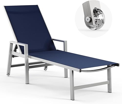Tumbona para patio al aire libre con ruedas y reposabrazos, sillas de aluminio para piscina reclinables ajustables de 5 posiciones, sillas de playa