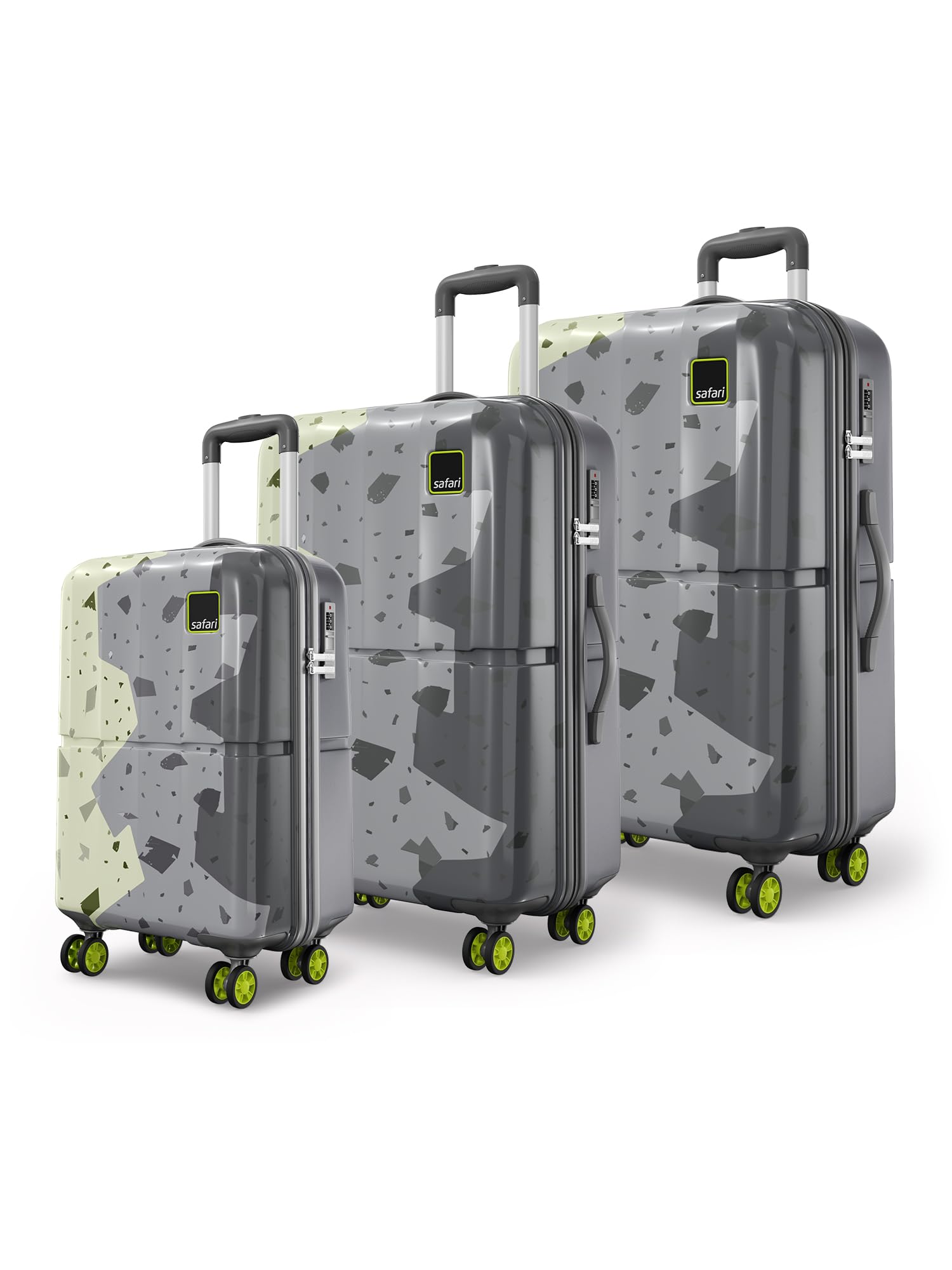 Safari Tazzo 8 Wheels Set of 3 Trolley Bag, Hard Case Polycarbonate, 360º Wheeling Small Check in Luggage, Suitcase for Travel, Trolley Bags for Travel, Printed