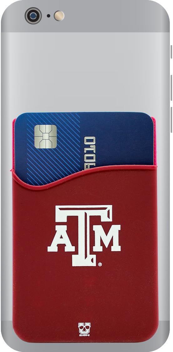 Texas A&M Aggies Adhesive Silicone Cell Phone Wallet/Card Holder for iPhone, Android, Samsung Galaxy, & Most Smartphones