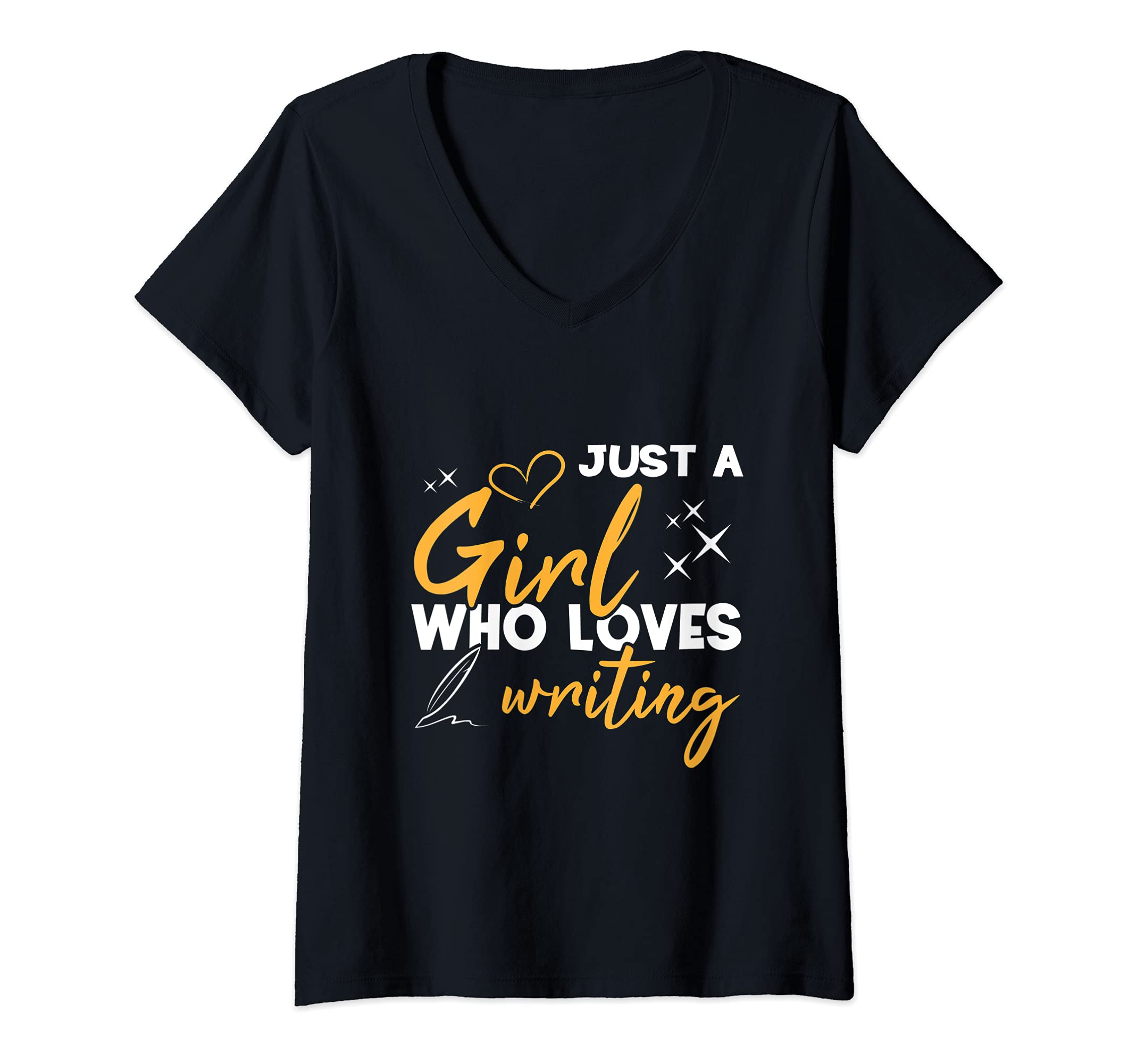 Womens Just A Girl Who Loves Writing Funny Book Author Writer Girl V-Neck T-Shirt, Black