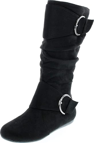 Forever Link Klein-70 - Botas de tacón plano con hebilla y punta redonda cerrada para mujer