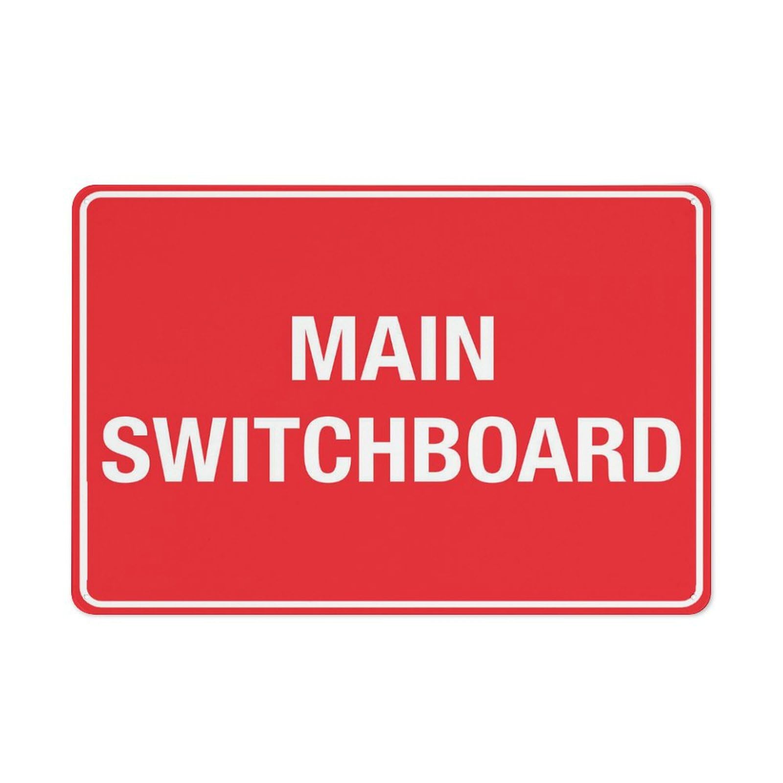 Main Switchboard Sign, 8x12 Inch Metal Aluminum, Pre-Drilled Holes for Easy Mounting, Indoor/Outdoor Use for Fence, Door, Gate