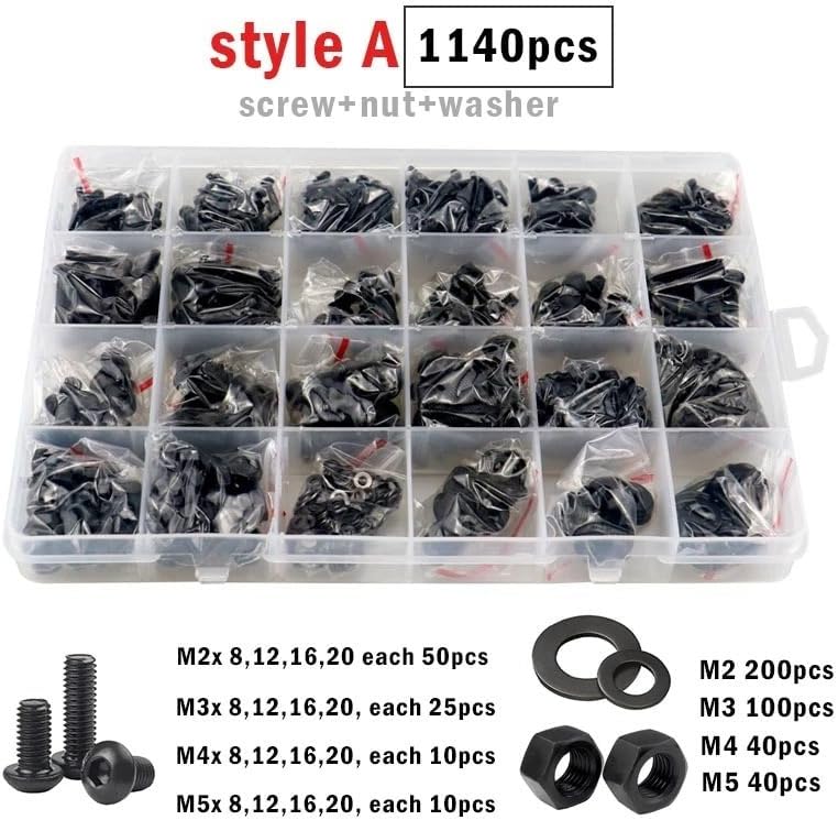 Versatile Boxed Screws Carbon Steel Screw Assortment Metal Project Fasteners Comes In An Easy-to-access Storage Container Ideal For DIY And Construction Furniture Assembly And Home Improvement(M2-M5 -