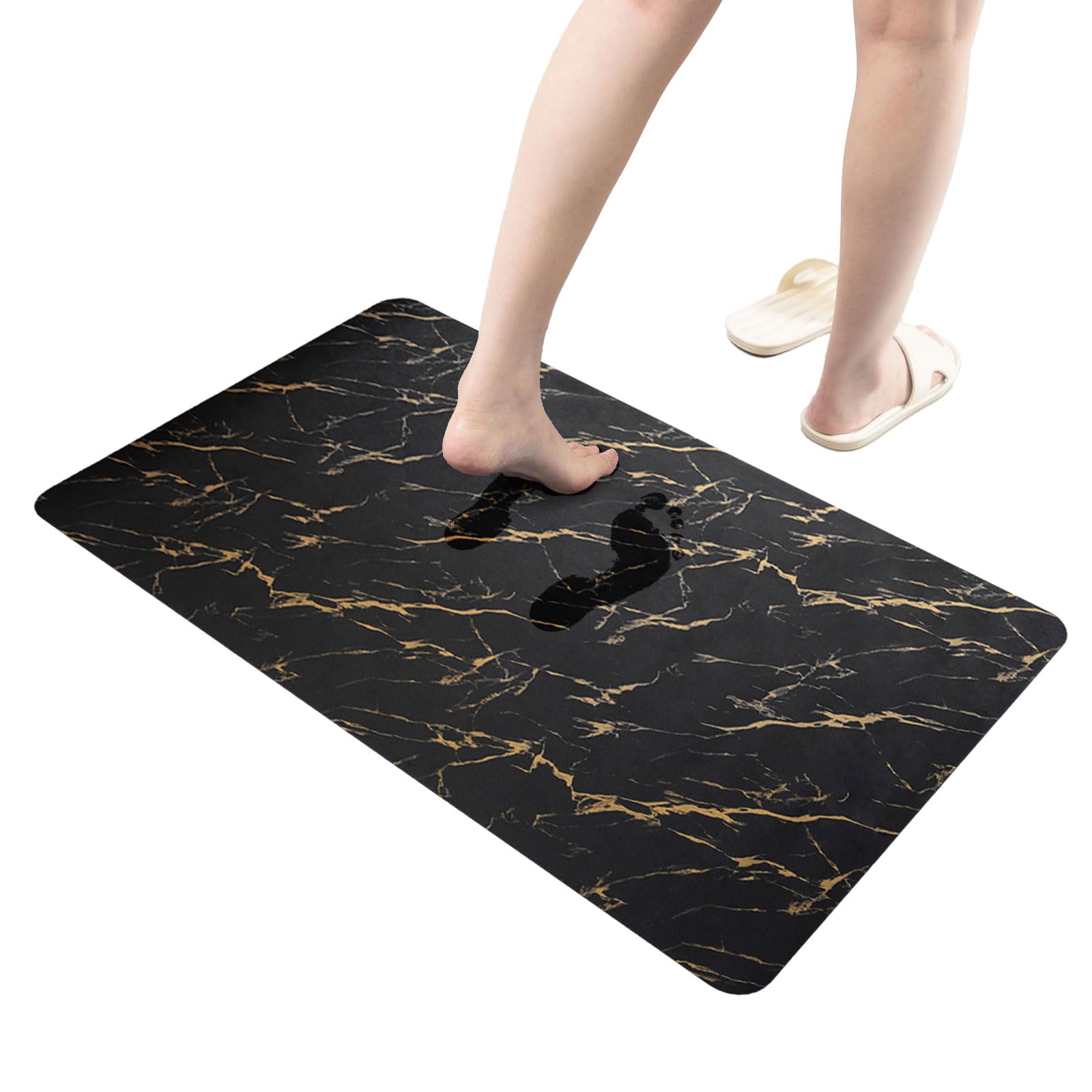 Diatomaceous Earth Bath mat Non-Slip Fast Dry Bath Mats for Bathroom Super Absorbent Shower Mat Thin Bathroom Rugs Floor Mat, Machine Washable, Rectangle (31.4" x 19.6", Black)