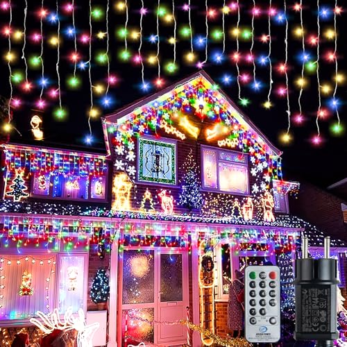 ZBQEJ Guirnalda de luces LED de lluvia helada, 10 m, 320 ledes, luz blanca cálida, resistente al agua IP44, iluminación navideña para interior y exterior (colores)