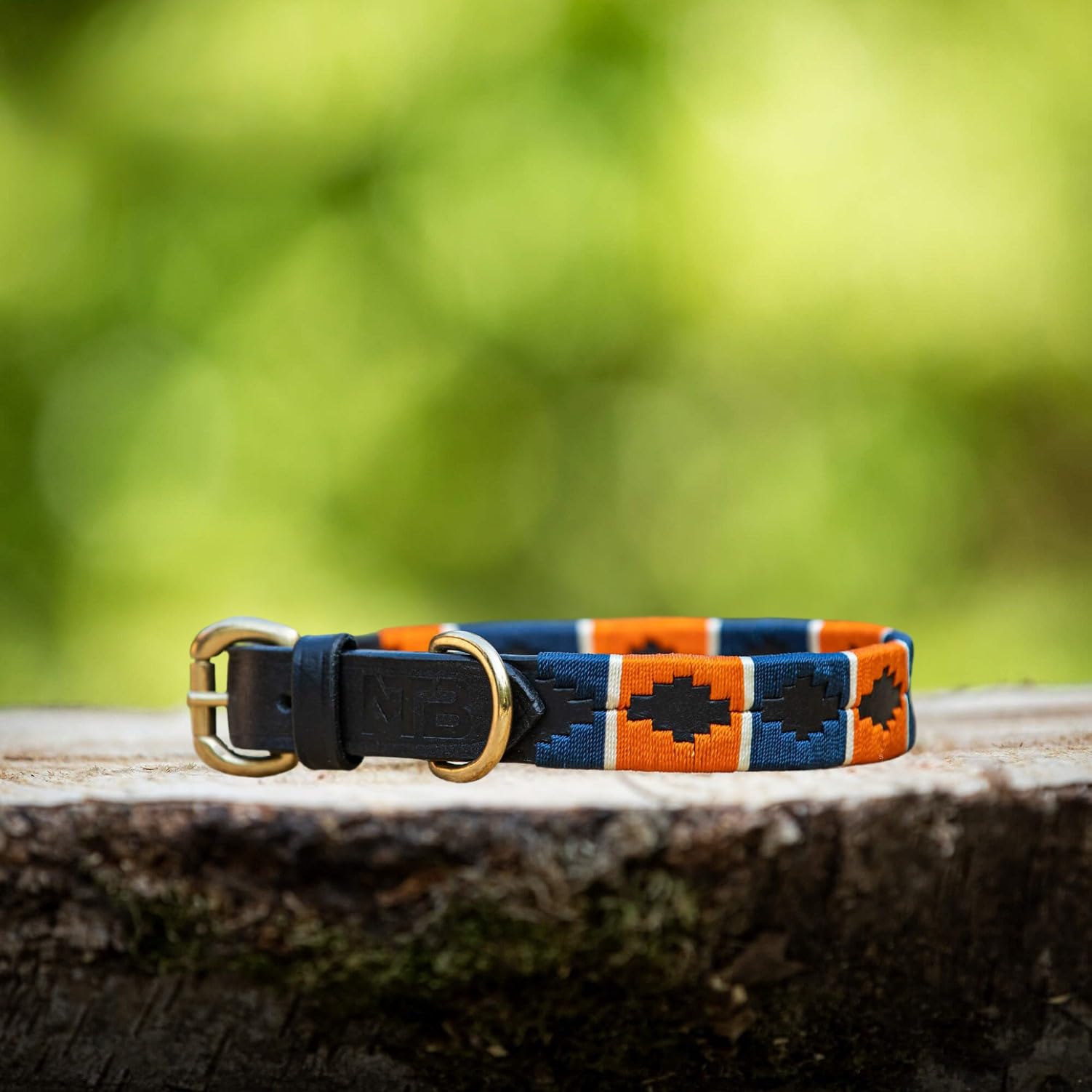 Luxury Leather Dog Collar in Polo-Style - Adjustable And Handmade From Premium Leather - Strong Buckles - XS to XL - MTB Equestrian (Orange Blue, S)
