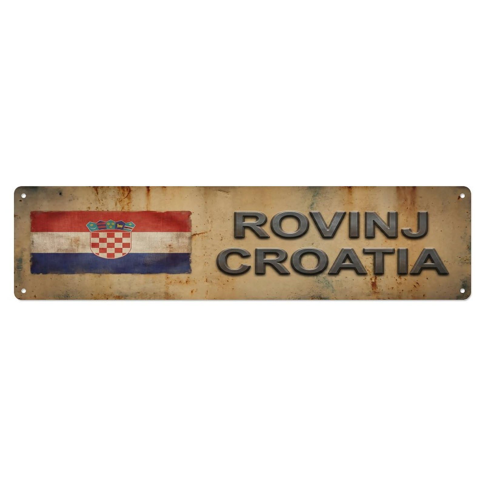 Vintage Rovinj Croatia Flag Decor Rustic Travel Metal Tin Sign