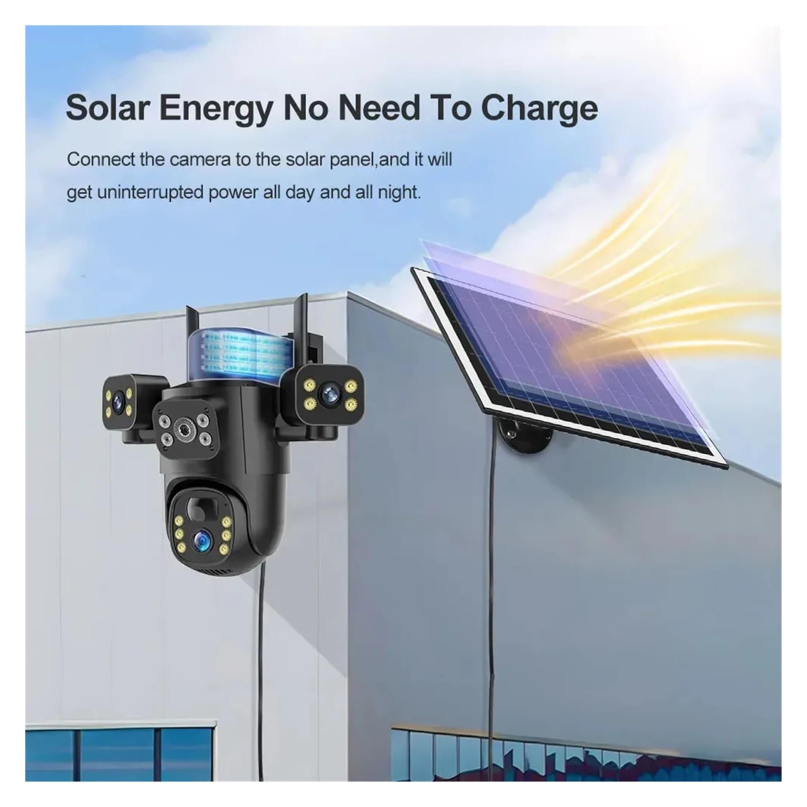 Security Camera, Cámara Solar PTZ WiFi de 6 MP con Tres Lentes y Pantallas, Seguimiento automático, IP 4G for Exteriores, protección Seguridad, vigilancia CCTV(4G Camera No Card)