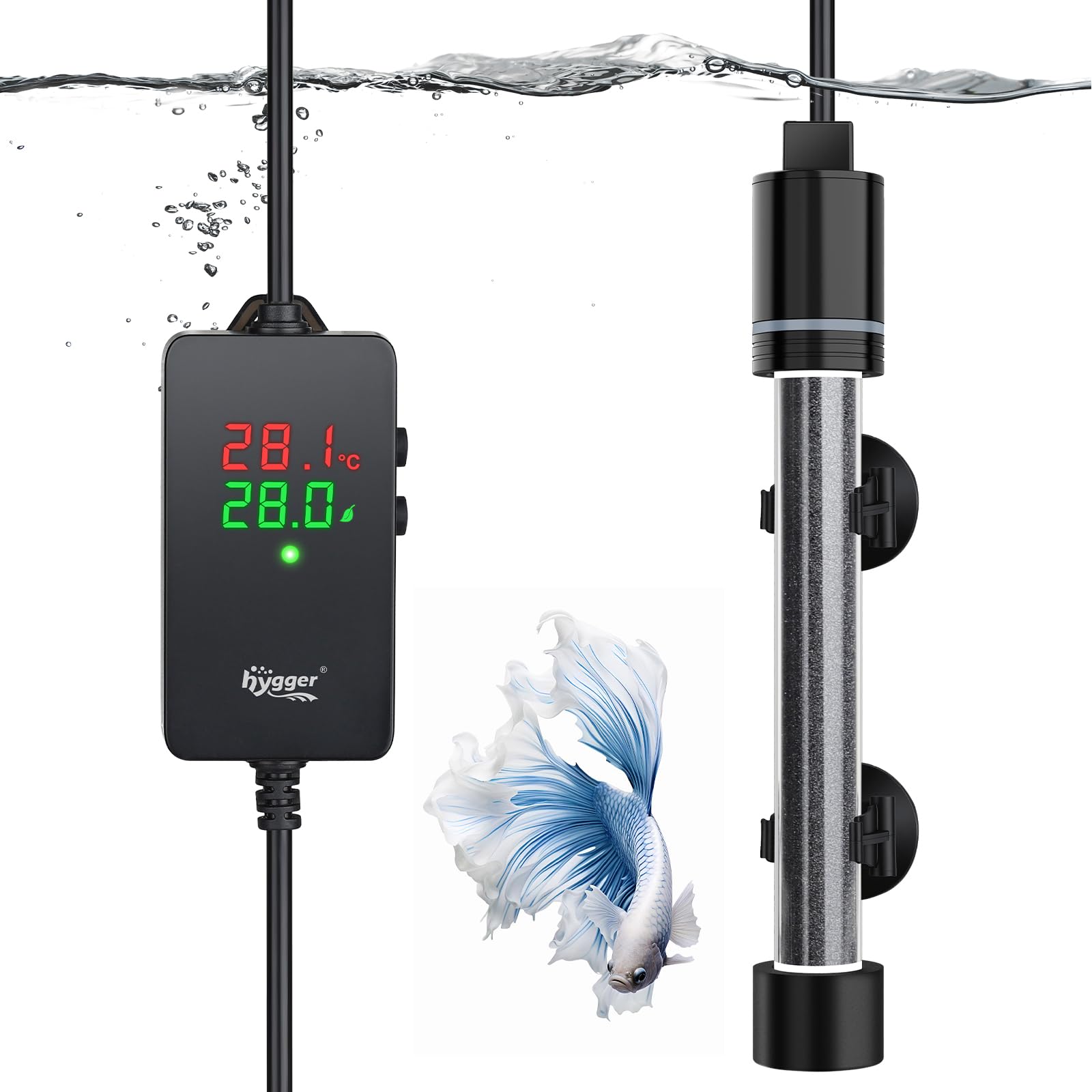 hygger Chauffage d'aquarium submersible réglable 200 W, chauffage pour aquarium tortue Betta pour eau douce salée de 75 à 151 L, modes de précision et d'économie d'énergie
