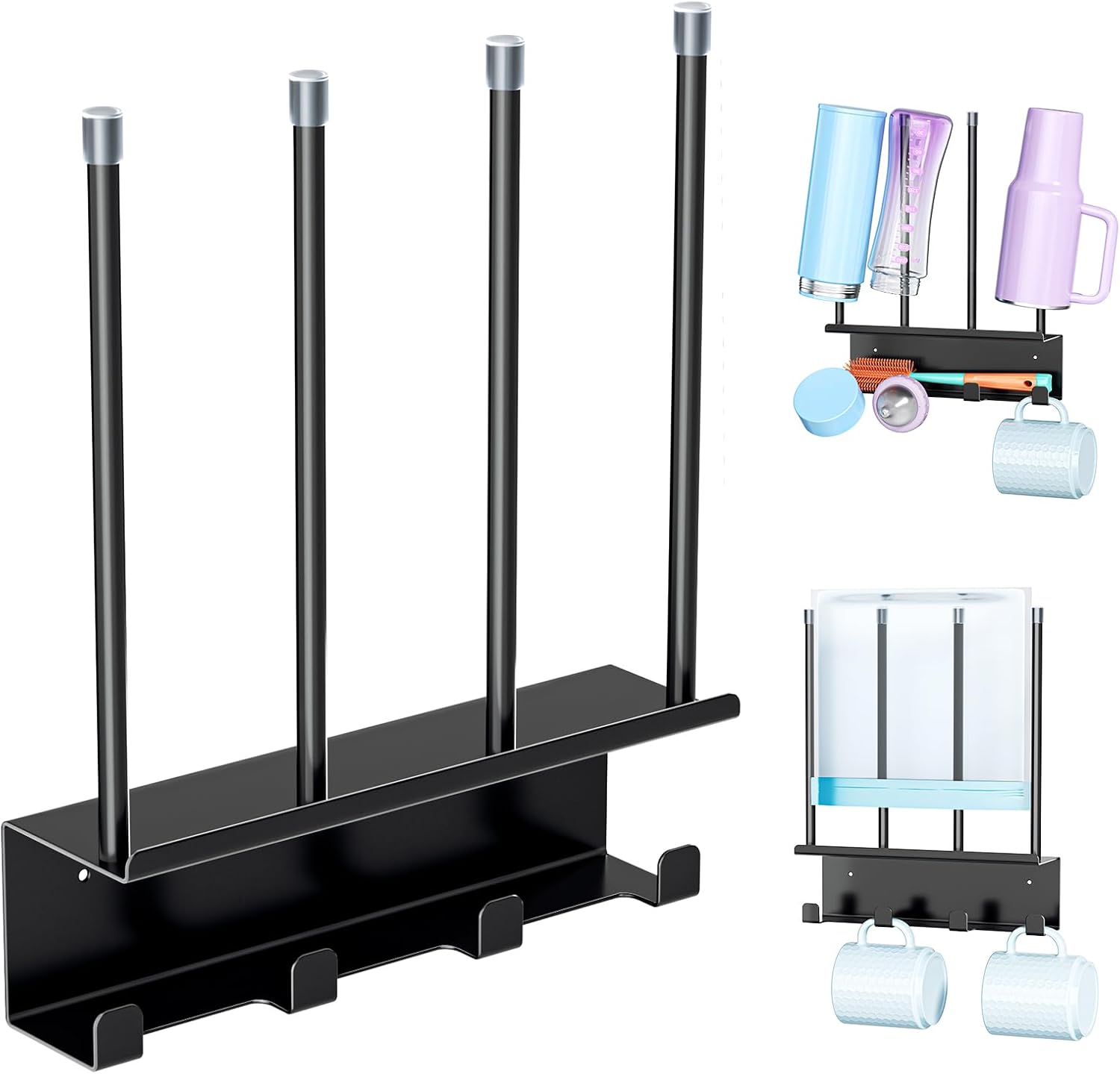 Bottle Holder Wall Dish Rack Bottles Metal Bottle Drying Rack Bottle Dryer Stand Cup Holder Wall Bottle Stand for Draining Kitchen Stand for Bouteille Cups Black