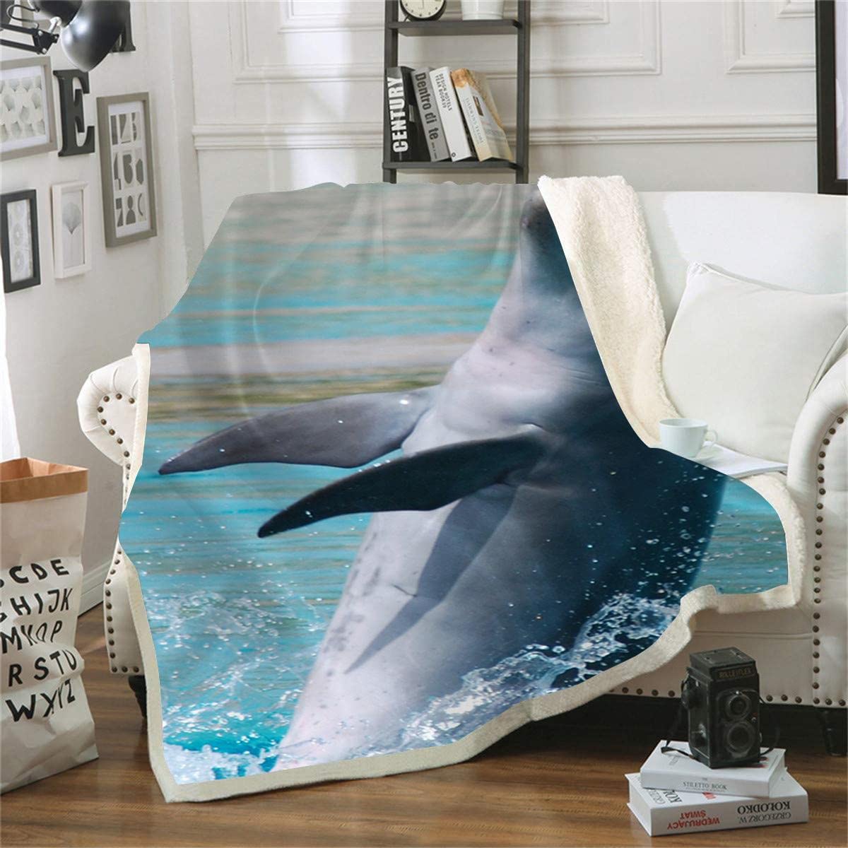 Couverture polaire dauphin 150x200 cm plaid canapé impression 3D