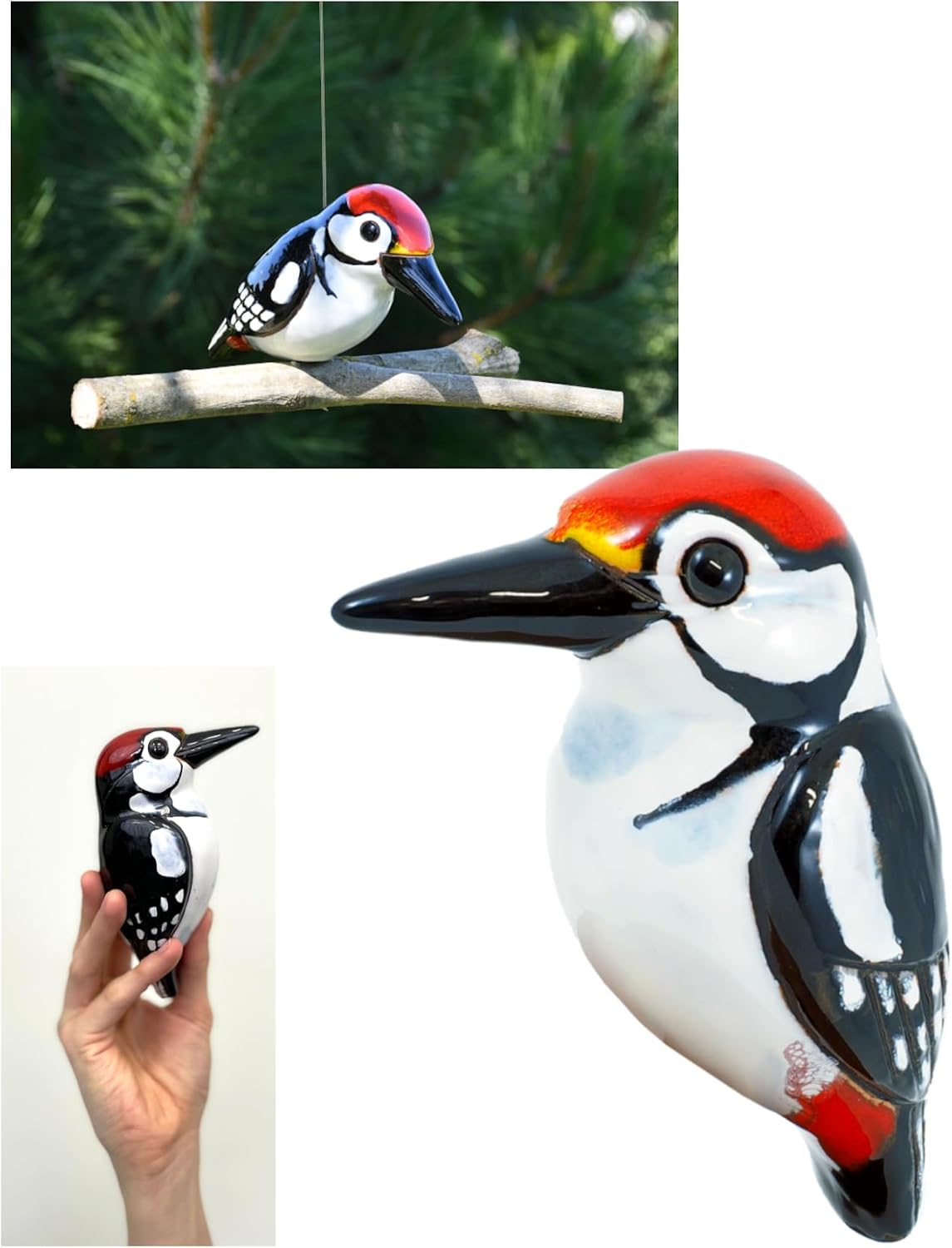 Ceramic Garden Decor - Bird Woodpecker Lawn stake - Outdoor statue - Perfect, unique gifts for gardeners woman, men, yard gifts - Handmade, Frostproof, GK612