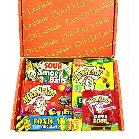 Super Sour Sweets Gift Box American Sweets and Candy by Dolci Di Lechlade Warheads Extreme Sours vs Toxic Waste USA Hamper Hard Challenge Party Bag Kids Adults Halloween Cover