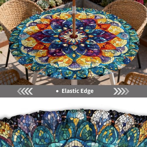 ARTSGOO Outdoor Tablecloth with Umbrella Hole and Zipper Fits 61-65" Tables by ARTSGOO - Used condition - Image 5