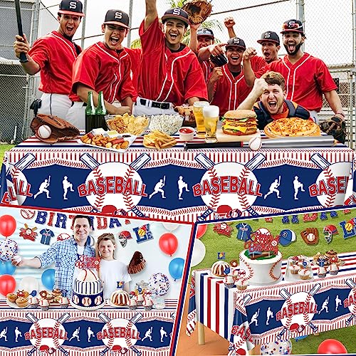 Image of Miucat 3pcs Baseball Tablecloth - Table Cover & Party Decorations - Disposable Plastic Tablecloth - Rectangle for Baseball Games & Sports Birthday Decorations
