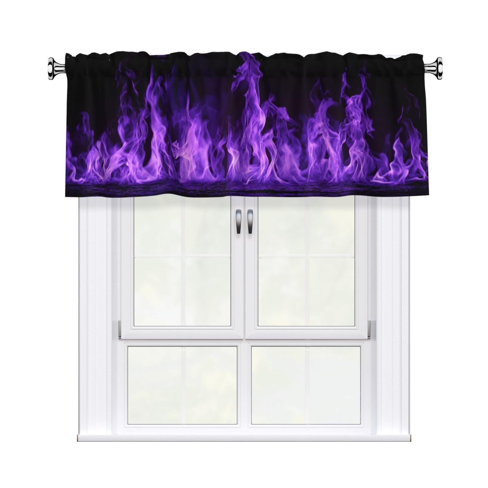 Woshuwo Purple Flame Valances For Windows Rod Pocket Window Treatment Short Curtains For Kitchen Living Room Bedroom Decor 54x18in