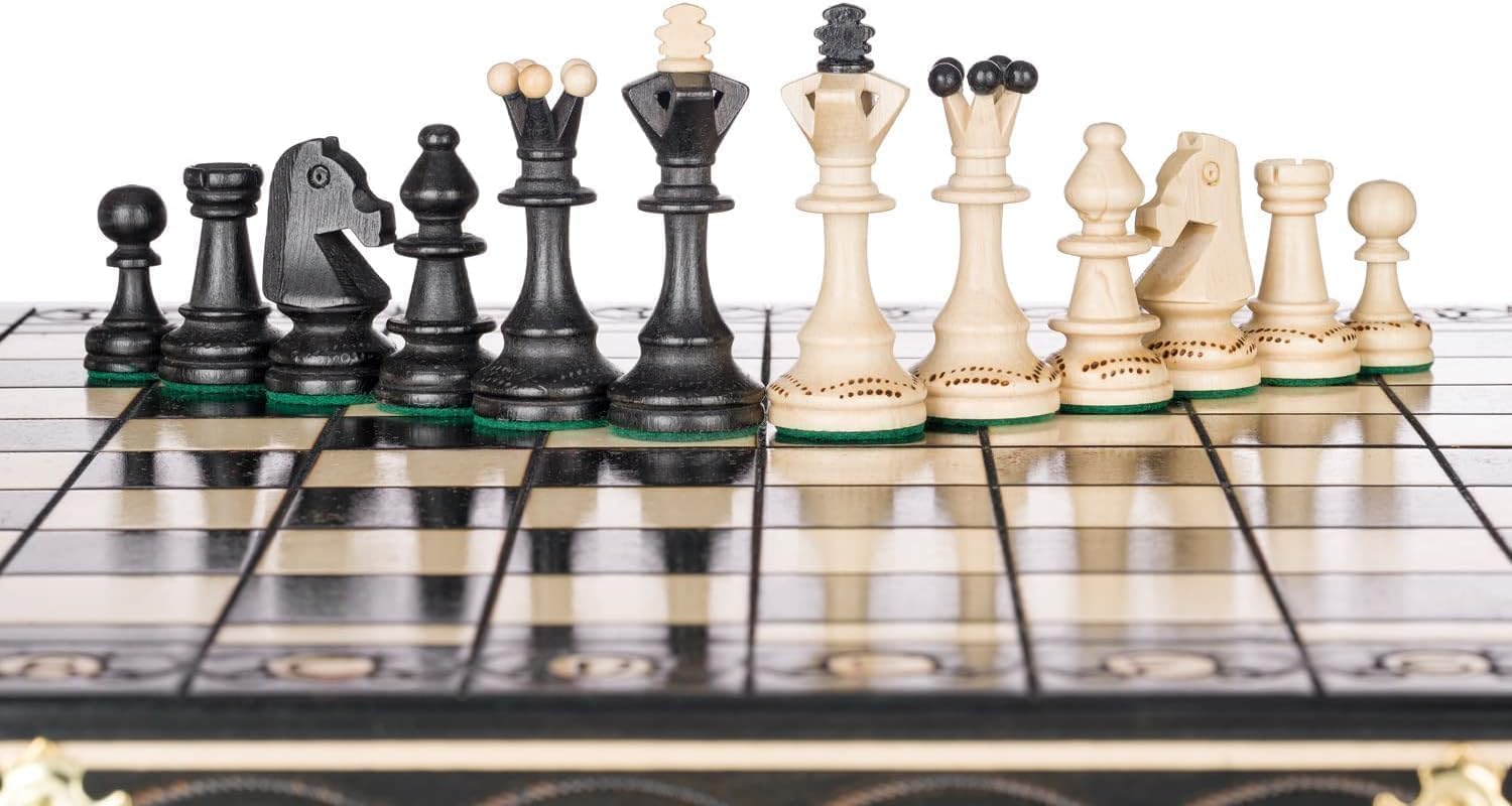 Handmade European Wooden Chess Set with Wood Chess Pieces – Decorative Box with Storage Tray – Rustic Classic Board Game (Senator Black)