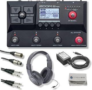 Zoom B2 Four Bass Multi-effects Processor with 104 Effects, Zoom AD-16 Power Supply, Over-Ear Monitoring Headphones, 20' XLR Cable, 2x 25' Instrument Cables and StreamEye Polishing Cloth