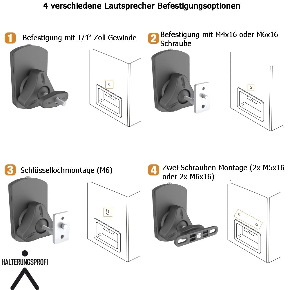 HALTERUNGSPROFI LS38 Lautsprecher Wandhalter Paar (2 Stück) schwarz 10kg universell