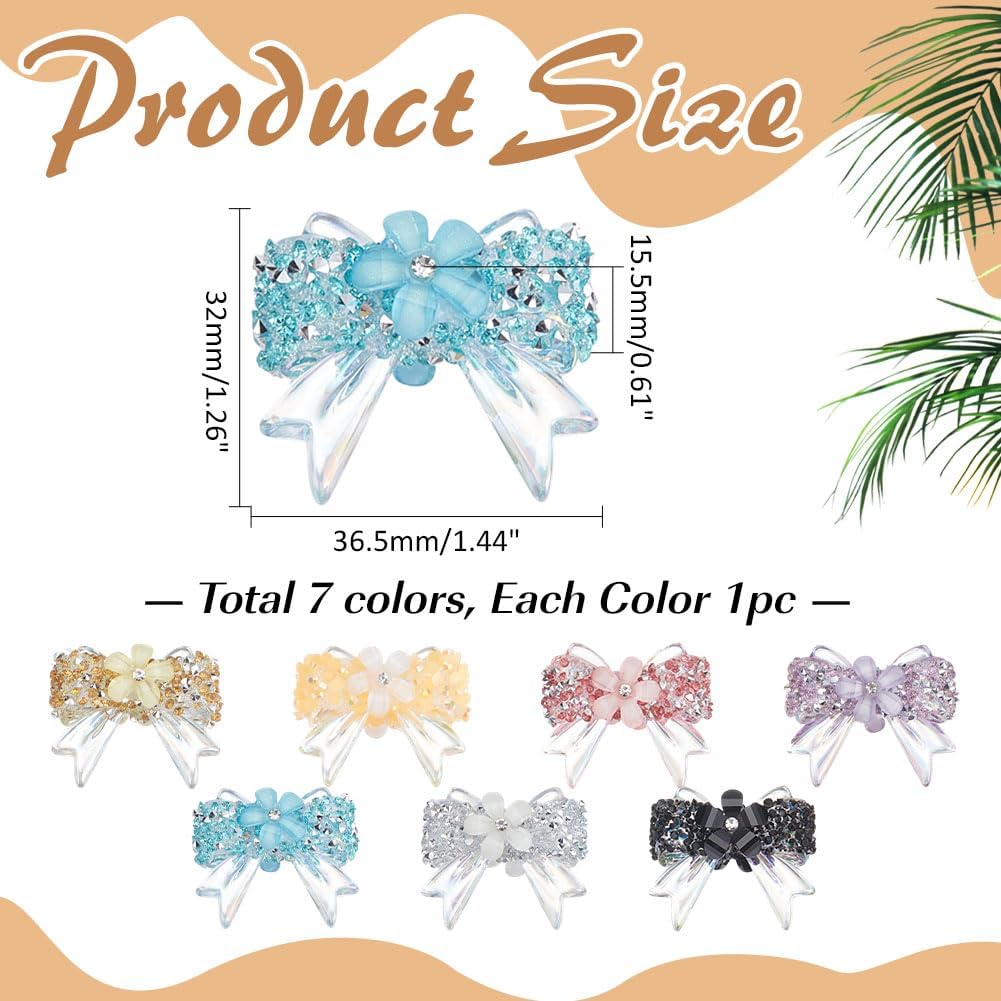 7Pcs Rhinestone Bows Focal Beads for Pens 7 Colors Bling Bowknot Beads Fancy Transparent Resin Bow Bead Red Pink Blue White Black for Beadable Pen Keychain Jewelry Making Crafts Charms - Image 2
