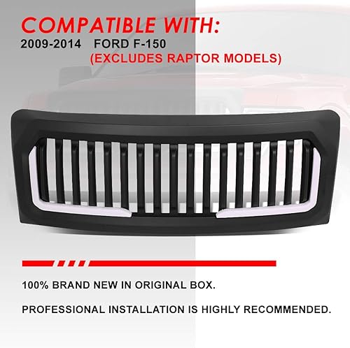 Miniatura 7 de Auto Dynasty Parrilla de parachoques delantero con lamas verticales sin insignias con LED DRL compatible con Ford F-150 12 generación 09-14, negro