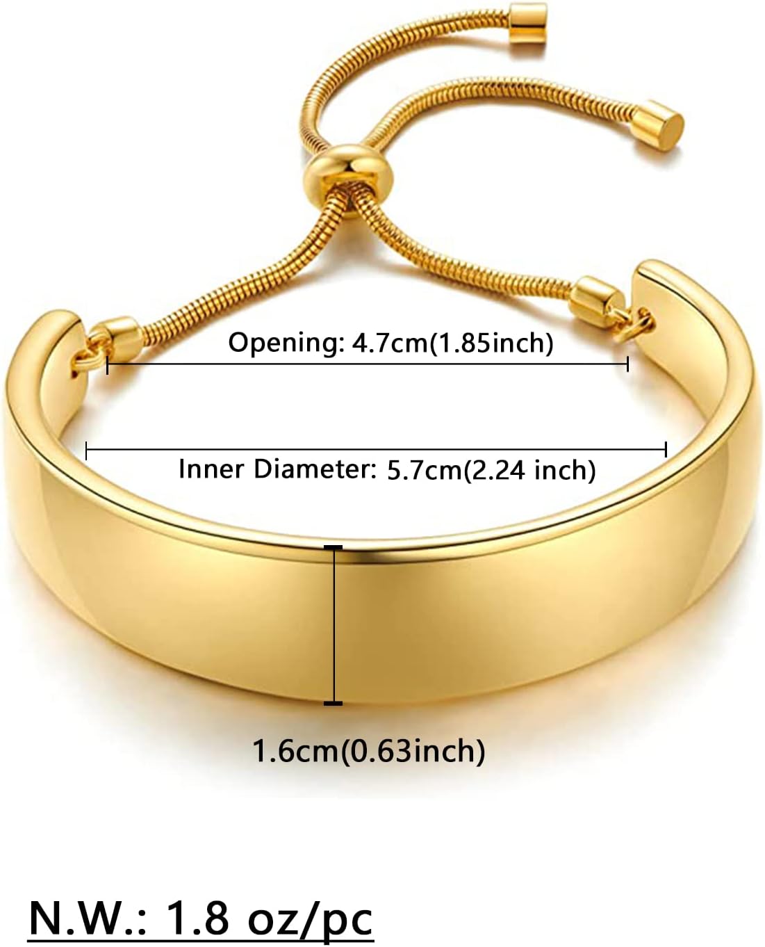 WOWORAMA 14K Gold Wide Bangle Slider Bracelet for Women Gold Adjustable Slider Bracelet for Women Chunky Gold Bar Bracelet - Image 6
