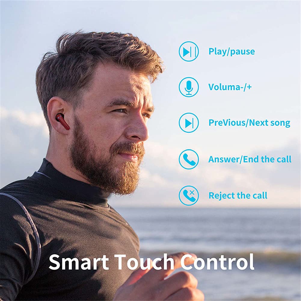 Tws Prawdziwe Bezprzewodowe Earbuds, 5.1 Słuchawki Bluetooth Słuchawki Słuchawki Wbudowany MIC, Wyświetlacz LED do pracy, Sport, Gra,Red