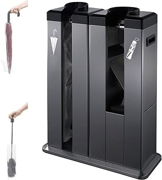 Double Slots Umbrella Holder, Commercial Automatic Wet Umbrella Wrapper with 200 Bags, Umbrella Packing Machine, Keep The Ground Dry,Black