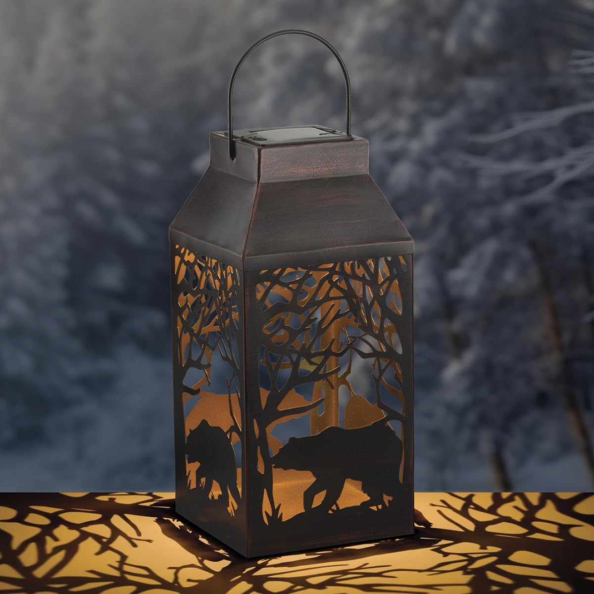 BLACK FOREST DECOR Bear Forest Solar Lantern, 5 1/2" W x 5 1/2" D x 15 1/2" H