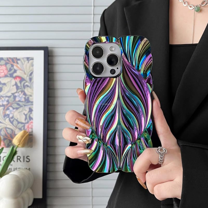 Image of Case Creation for iPhone 14 Plus Holographic 3D Shimmer Trendy Phone Case, Luxury Glossy Leaf Laser Cut Rainbow Fashion Glitter Cute Colorful Shiny Soft Mobile Cover for Apple iPhone 14 Plus (Multi)