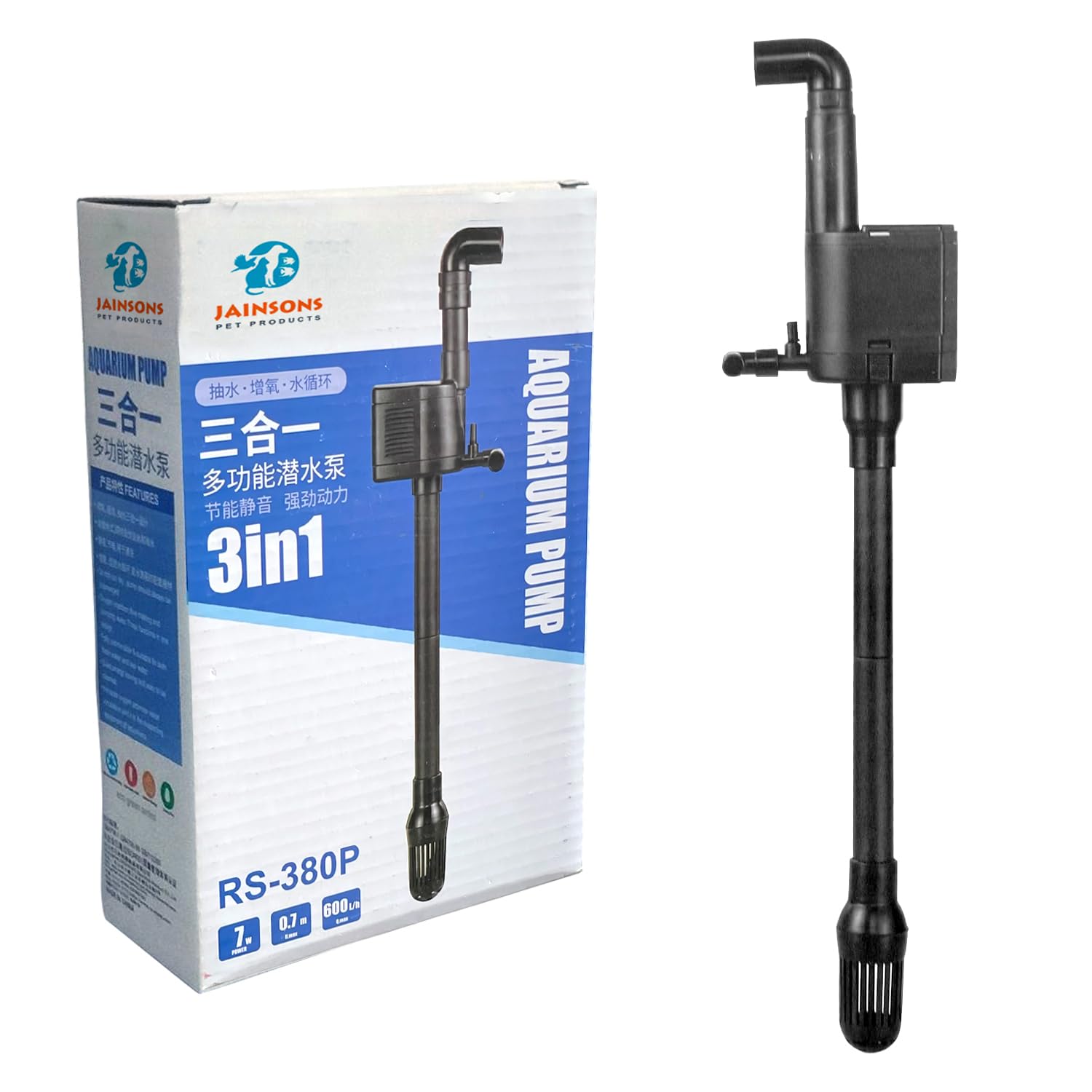 Jainsons Pet Products Rs Electrical Rs-380P Power Head Aquarium Pump For Fish Tank, Compatible With 380A Aquarium Fish Tank Top Filters Max Flow: 600 L/H (Top Power Filter 7Watt)-image-1