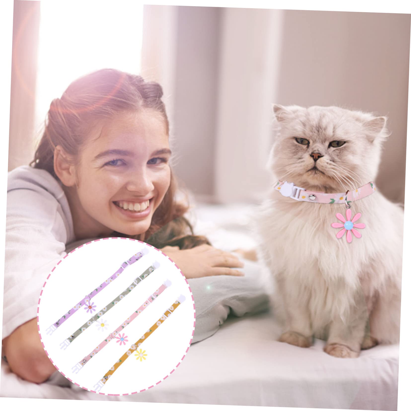 Beavorty 3er-Sets Elegantes Gänseblümchen- Für Kätzchen Katzenhalsband Mit Verstellbarer Größe Sicherheitshalskette Für Haustierkatzen 4 Stück X 3