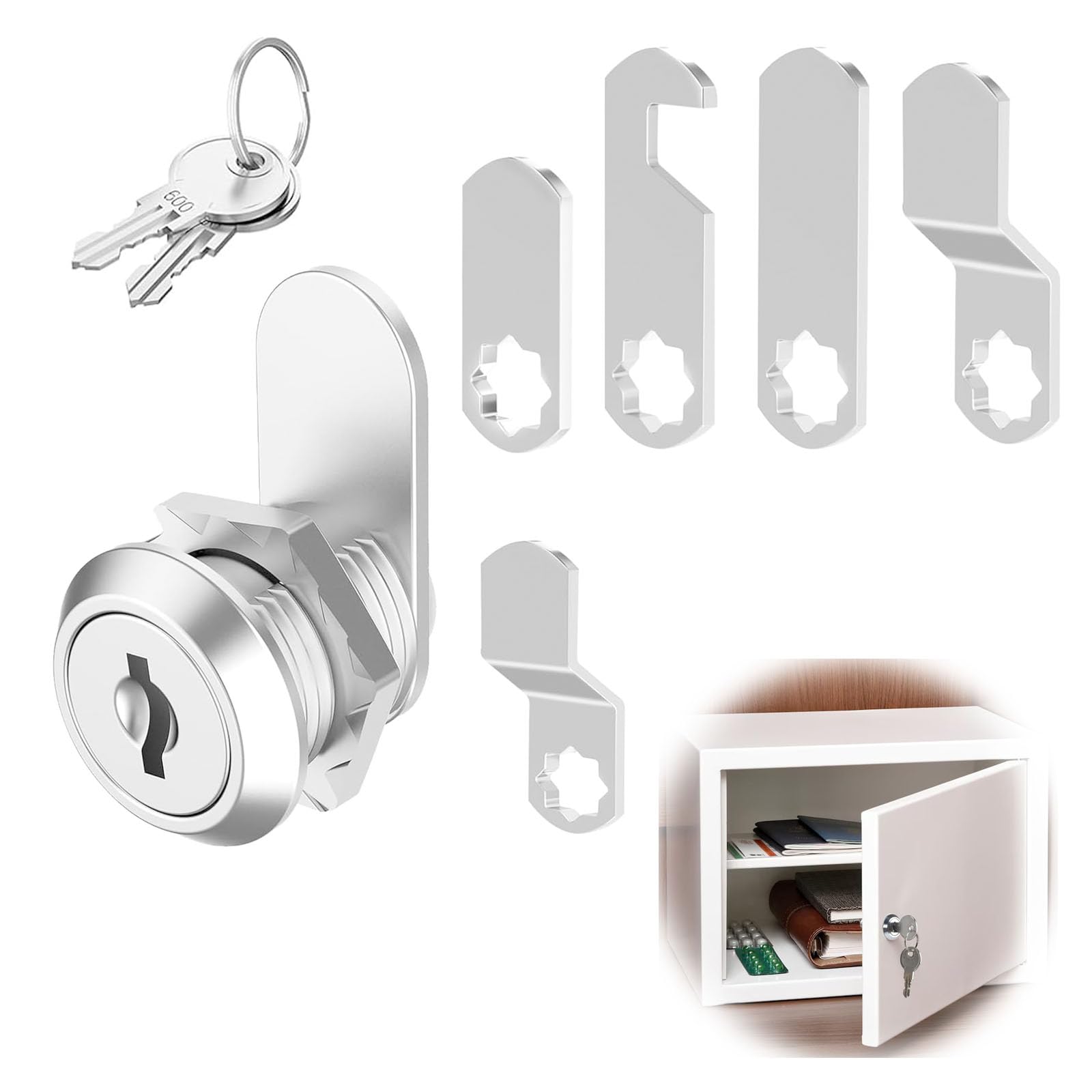 Serratura per Cassetta Postale con 5 Lamelle e 4 Chiavi, Blocco per Armadietto, Compatibile con Cassetti, Vetrine, e Porte Armadi