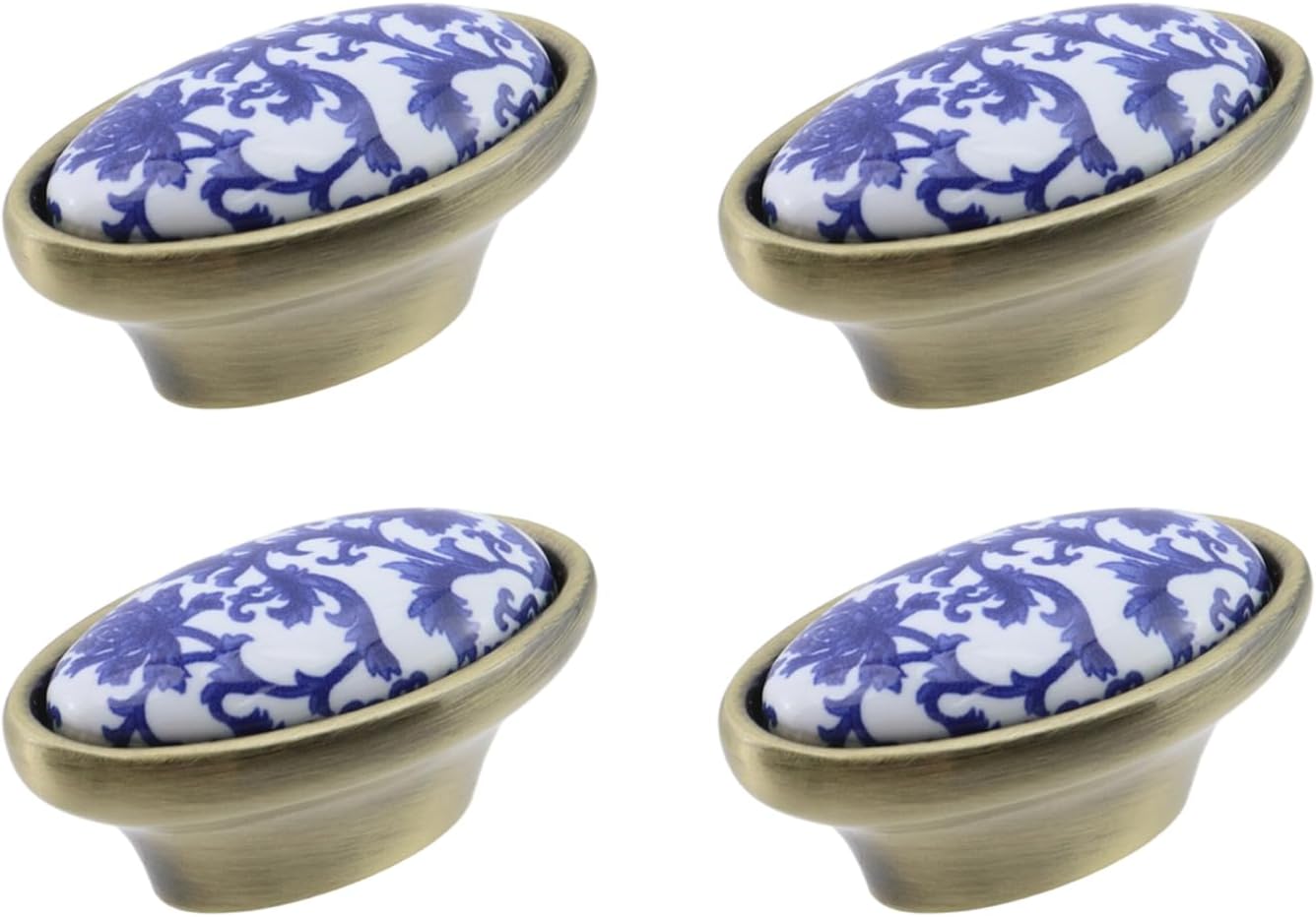 Ceramic Knobs,Zinc Alloy Base Floral Print Single Hole Elegant Cabinet Pulls Handle for Cabinets Dresser Drawers Closet Wardrobe Hardware,Pack of 4