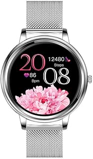 Aliwisdom Smartwatch per donna bambini, 1,09'' Rotondo Smartwatch Fitness Tracker impermeabile orologio fitness Cinturino in metallo per iphone Android, con Promemoria intelligente (argento )