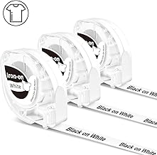 3x Phomemo P12 Bügeletiketten Original 12mm x 2m Schwarz auf Weiß Namensaufkleber Schule Q5-FA231 Aufbügelbare Etiketten für Phomemo P12&P12-Pro&LT12 Etikettendrucker & als Ersatz für Dymo LetraTag