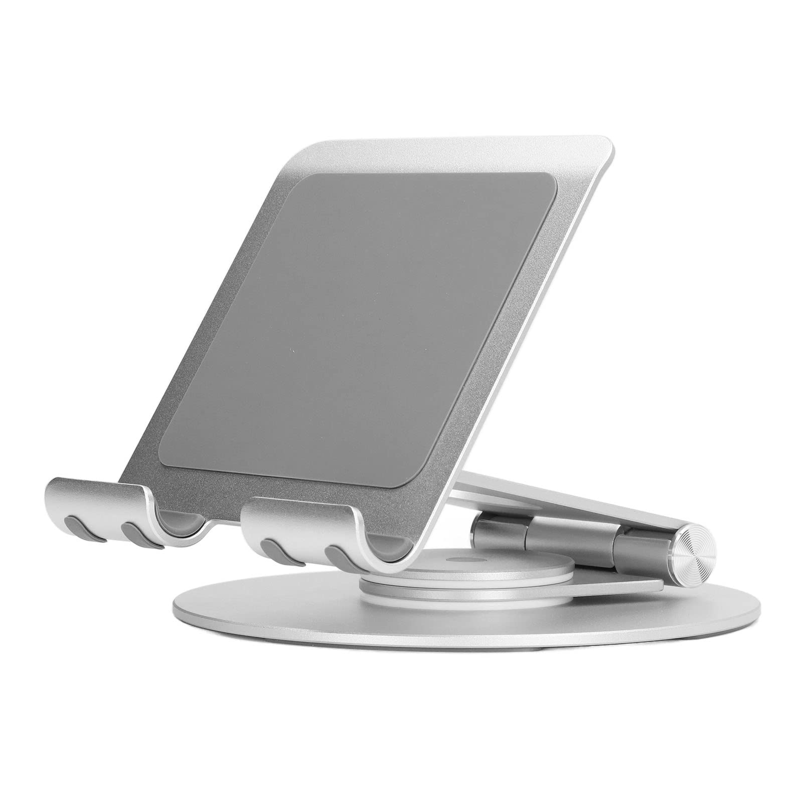 Supporto pieghevole per telefono con rotazione a 360 gradi, supporto da scrivania in alluminio ad altezza regolabile, base stabile per laptop fino a 17,3 pollici e smartphone (Argento)