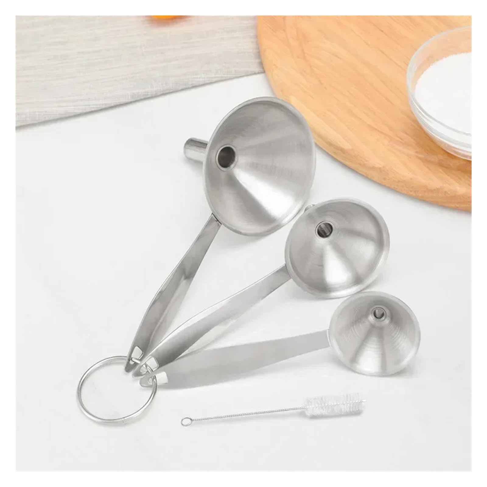 Imbuto in acciaio inossidabile, Set di imbuti in acciaio inossidabile da 3/4/5 pezzi con manico lungo for spezie vinaigrette(4 PCS)