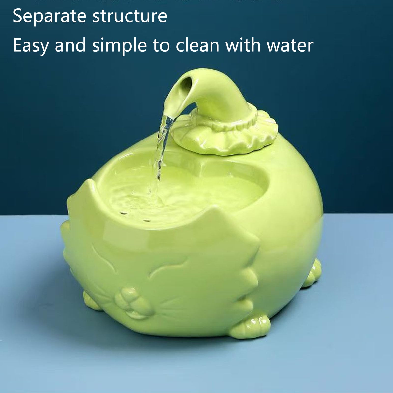 Fuente De Cerámica para Gatos, Bebedero para Mascotas De 1,3 L (45 Oz) para Gatos Y Perros, Fuente De Porcelana para Gatos, Dispensador De Agua para Gatos con Filtro De Carbón Activado,Verde